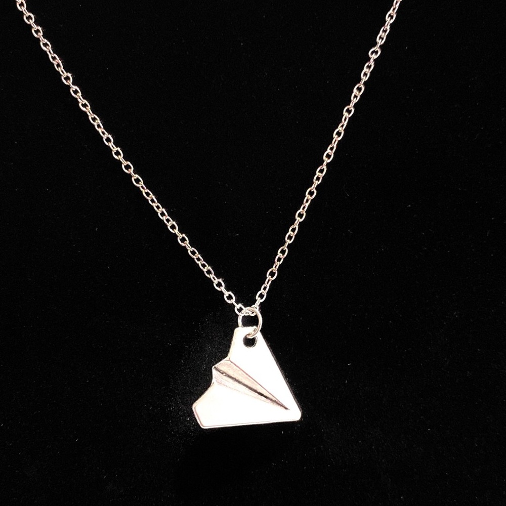 Paper Airplane Necklace Silver Tone